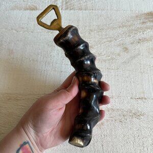 Vintage Brass and Horn Bottle Opener - Vintage Barware Man Cave Bottle Opener
